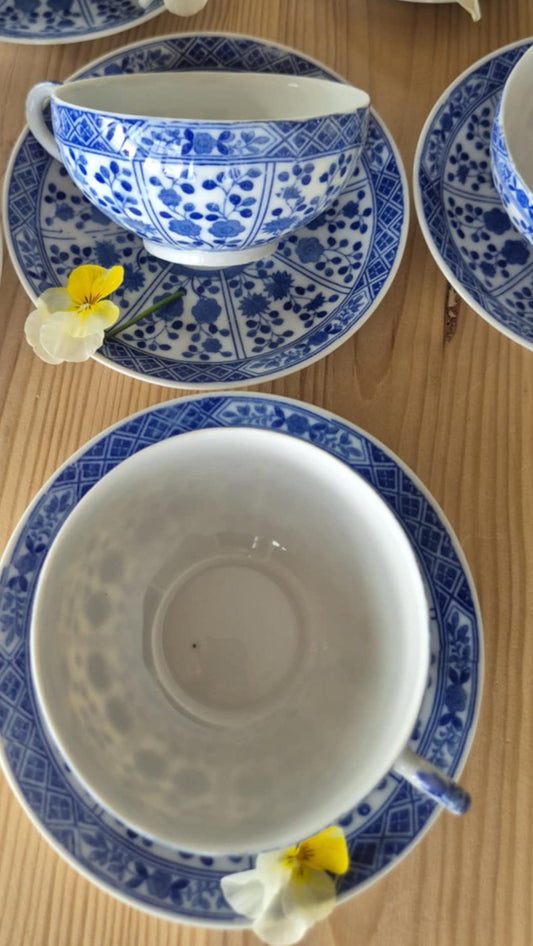 Blåvita koppar - Blommönster 5 st