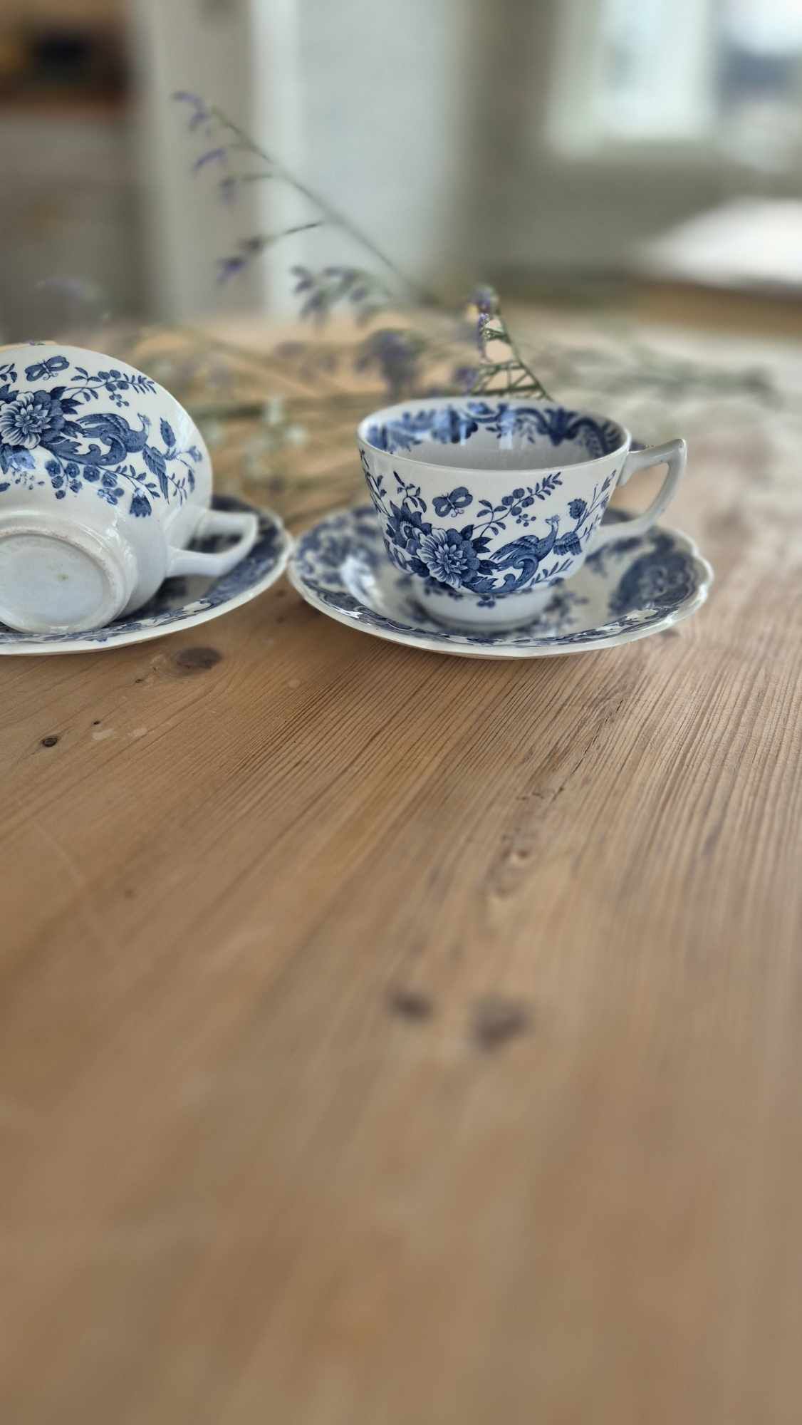 Blåvit kopp med fat, Engelsk