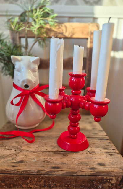 Femarmad adventsljusstake -  Röd